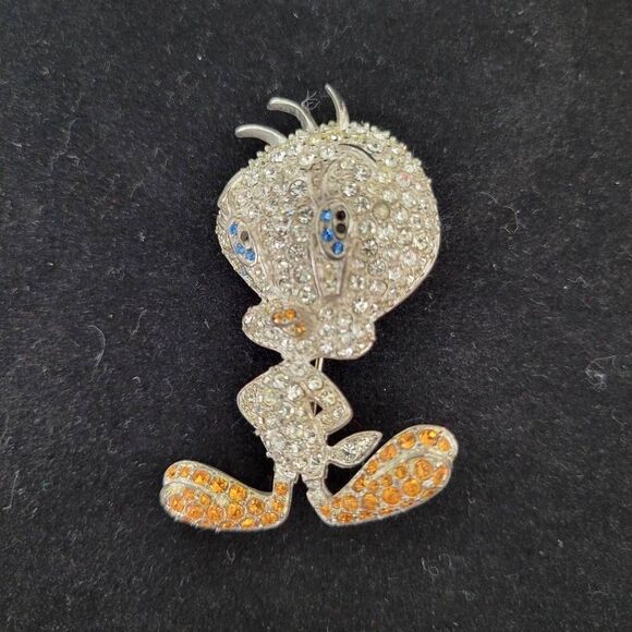 Vintage Warner Bros Tweety Bird CZ Brooch - Picture 1 of 4